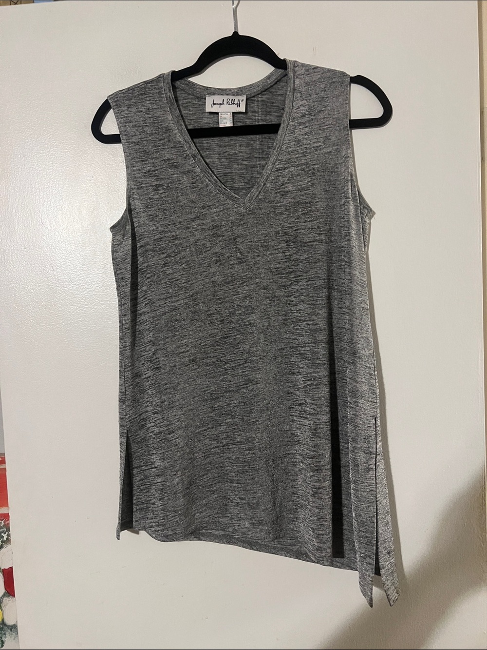 Joseph Ribkoff grey sleeveless v-neck asymmetrical top